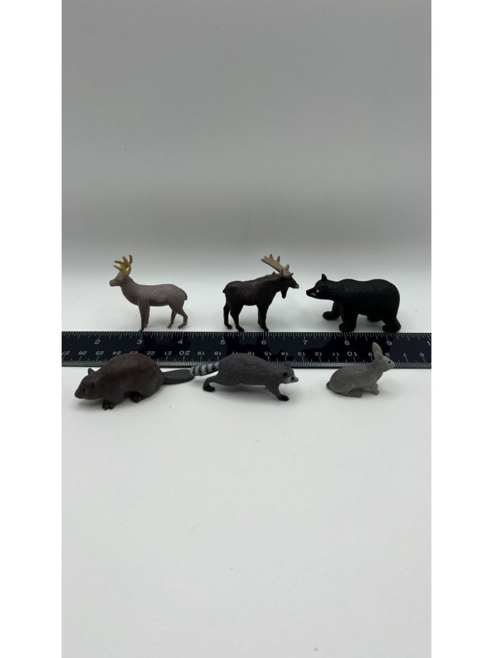 Wildlife Plastic Animal Figurines Set - Bear Moose Deer Rabbit Raccoon & Beaver